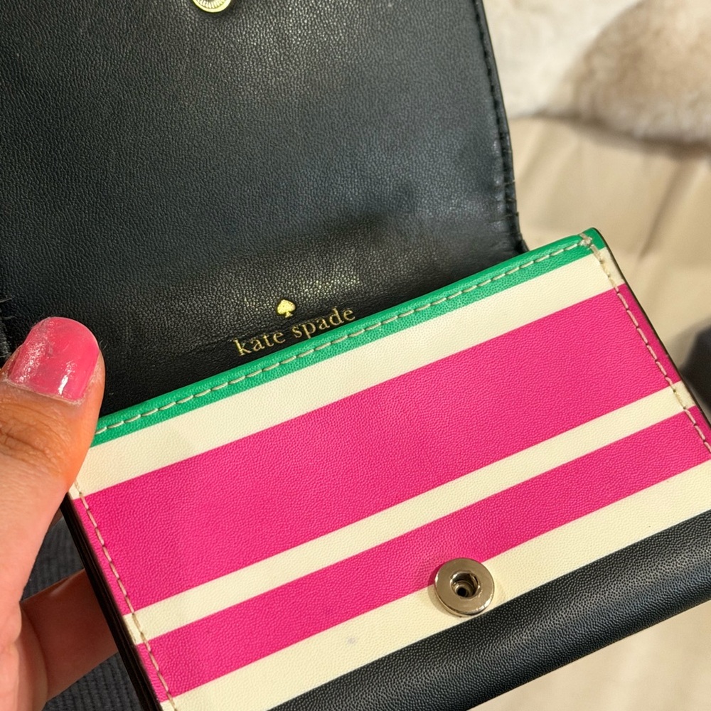 kate spade Pink, White & Green Striped Leather Wallet